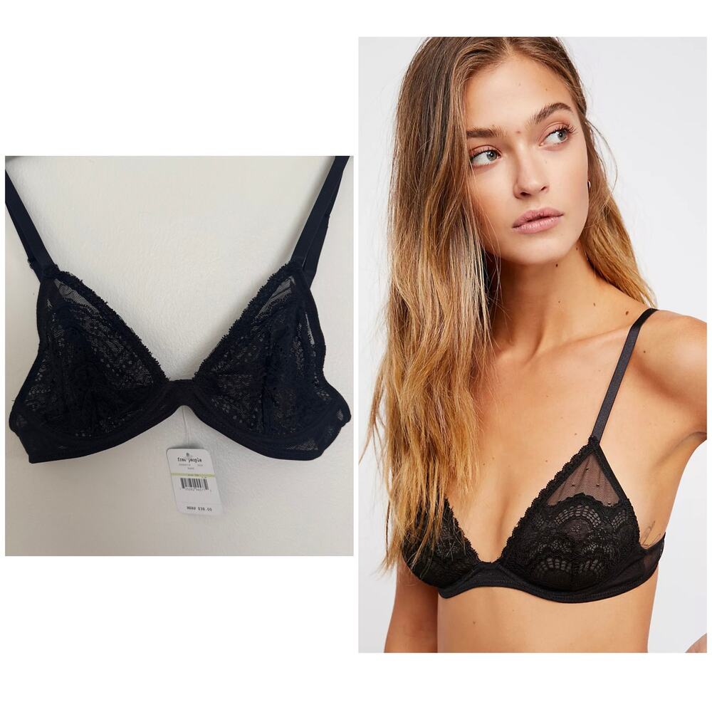 Free People Lace Triangle Bra in Black - Picture 1 of 6